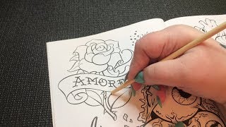 ASMR | Tracing Tattoo Designs in Colouring Book | No Talking screenshot 4