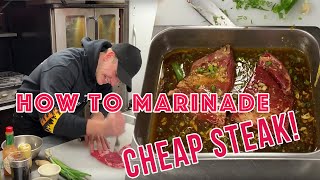 Chef donny shows you an easy recipe for a quick and cheap marinade to
break down those tougher cuts of meat.