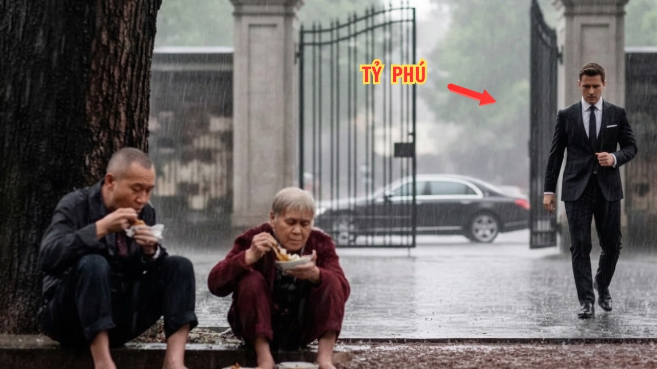 Tỷ Phú Chết Lặng Khi Thấy Bố Mẹ Già Co Ro Ăn Cơm Ngoài Trời Mưa.