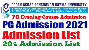 CBPBU PG Admission 2021 for 20% Category & PG Evening Course Admission 2021
