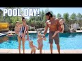 A Day in the Life with TRIPLETS AT THE POOL! Big Family with 4 Kids All Day at Pool