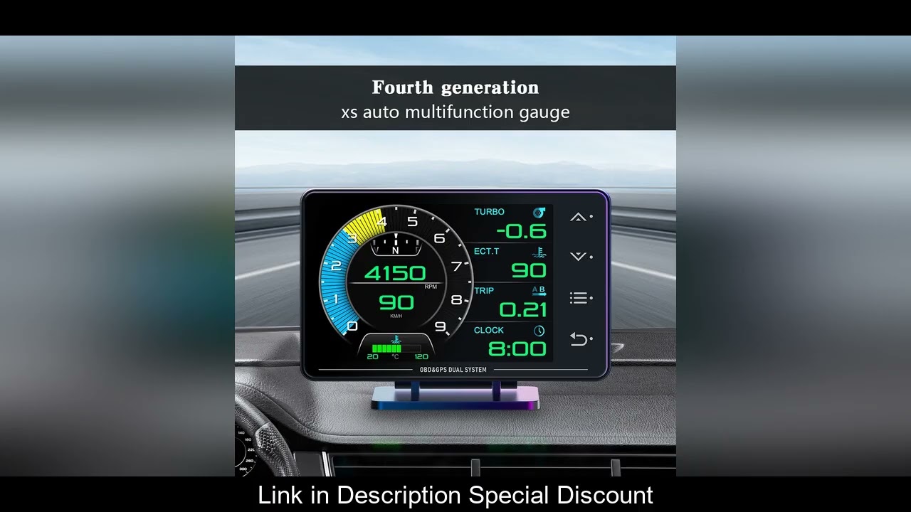 XS HUD Gauge Car Multi-function OBD+GPS Instrument Water Temperature Turbocharged Oil Pressure Oil