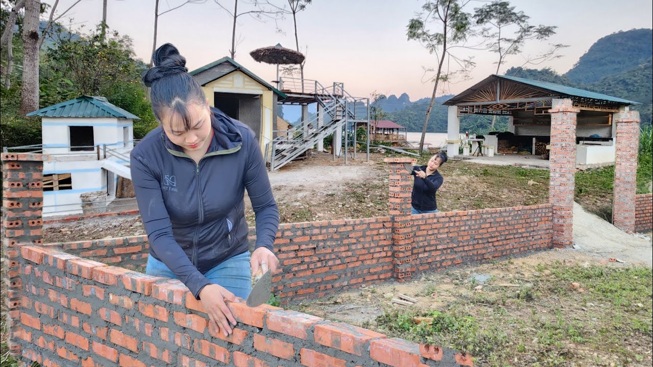 A young girl's journey to build a new farm - Building a gate and fence with bricks and cement
