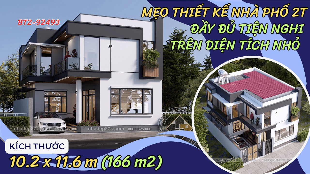 BT2-92493 Mẹo thiết kế Nhà phố 2 tầng nhỏ gọn nhưng hoàn hảo — TIỆN NGHI & TINH TẾ!