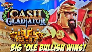 KONAMI BULL BLITZ CASH GLADIATOR Slot Bonuses HUGE WIN!!