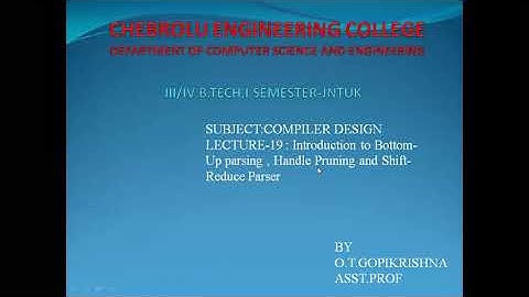 Introduction to Bottom Up Parsing,Handle Pruning and Shift Reduce Parser