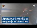 Aparatoso incendio en un garaje subterráneo de Silla (Valencia)