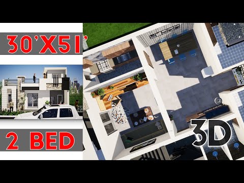 Interior Home Design Plan 30x51 feet with 2 Bedrooms || KK Home Design 2020