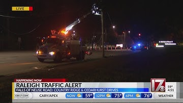 Hit-and-run takes down power lines on Falls of Neuse Road in Raleigh