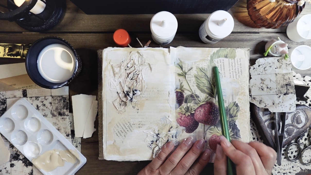 🤍Vintage Collage ASMR (No Talking) ✂️ Relaxing Paper, Paint & Sticker Sounds