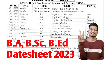 18/01/2023 :: EXAMINATION DATE SHEET 2023 | BA, BSc BED Integrated Course Back or Main Exam 2022-23