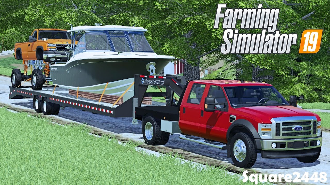 Hot Shot Trucking! | Mud Truck & 32FT Boat! | 2008 Ford F450 | Farming Simulator 19