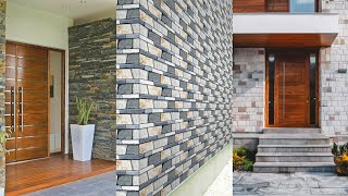 House Exterior Wall Tiles | Front Door Wall Tiles Stone Wall Cladding House Elevation Design