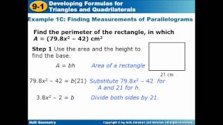 Lesson 9-11 Developing Formulas for Triangles and Quadrilaterals
