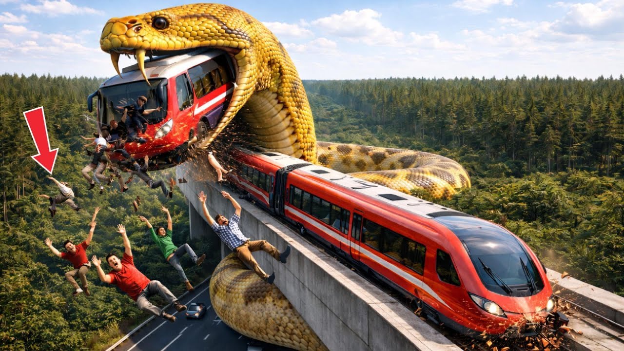 Heroic rescue team saves passenger tram from attack by vicious giant python