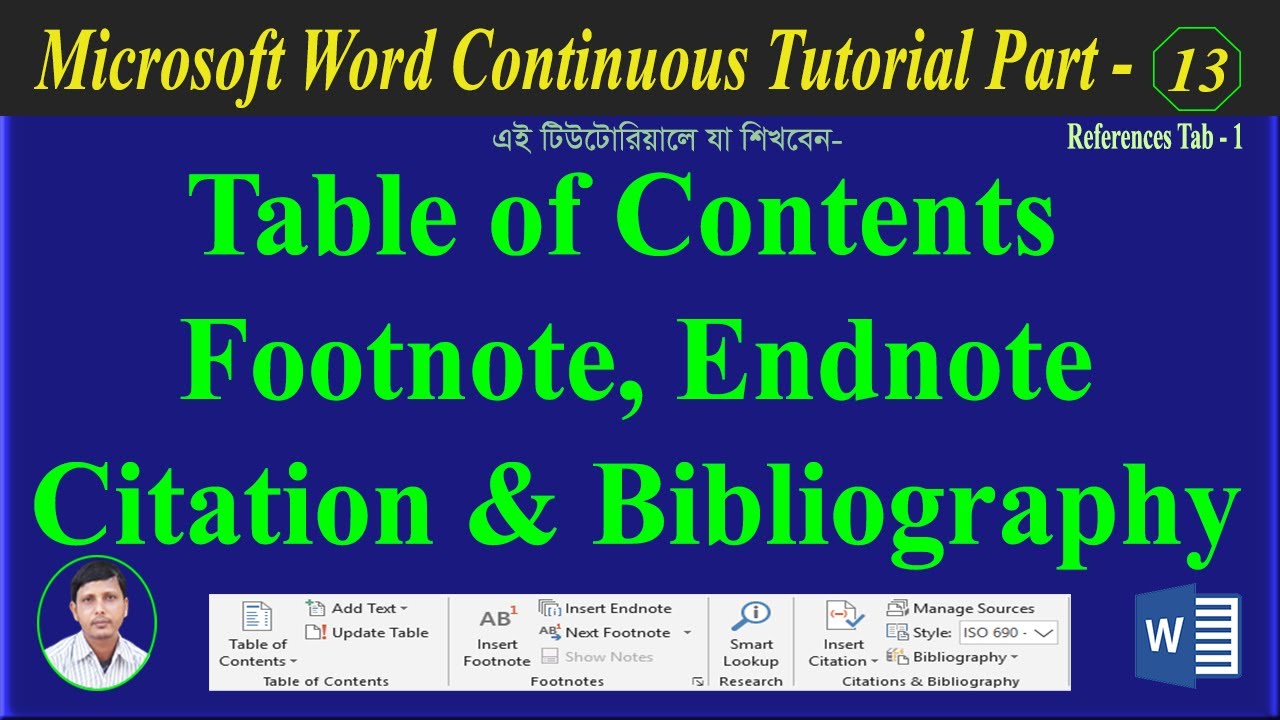 Microsoft Word Continuous Tutorial in Bangla Part 13 References Tab ...