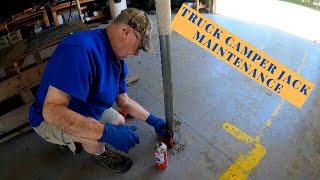 In the shop working on the truck camper again. We perform some well-needed Electric jack maintenance by DownTheRoadWeGo 712 views 1 year ago 11 minutes, 47 seconds