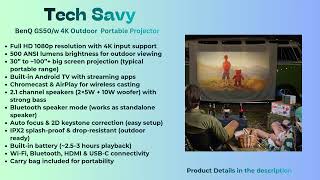 BenQ GS50 Projector Review | Best Outdoor Portable Projector with Powerful Sound &amp; Android TV