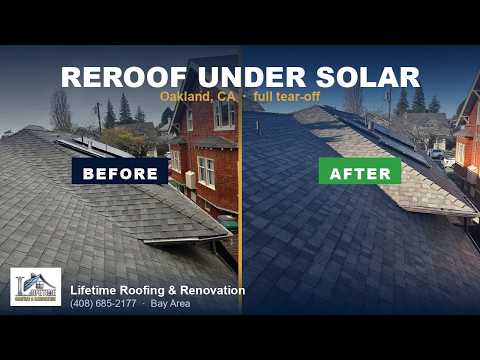 Reroof Under Solar Panels — Oakland Roof Replacement (Before & After)