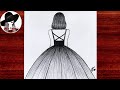Easy girl backside drawing  how to draw a girl with beautiful dress