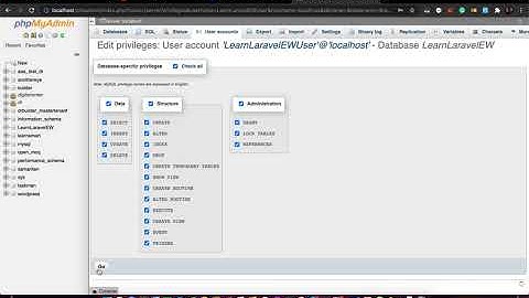E21 -  Database setup, new user, grant permissions with PHPMyAdmin | Learn Laravel the EASY Way