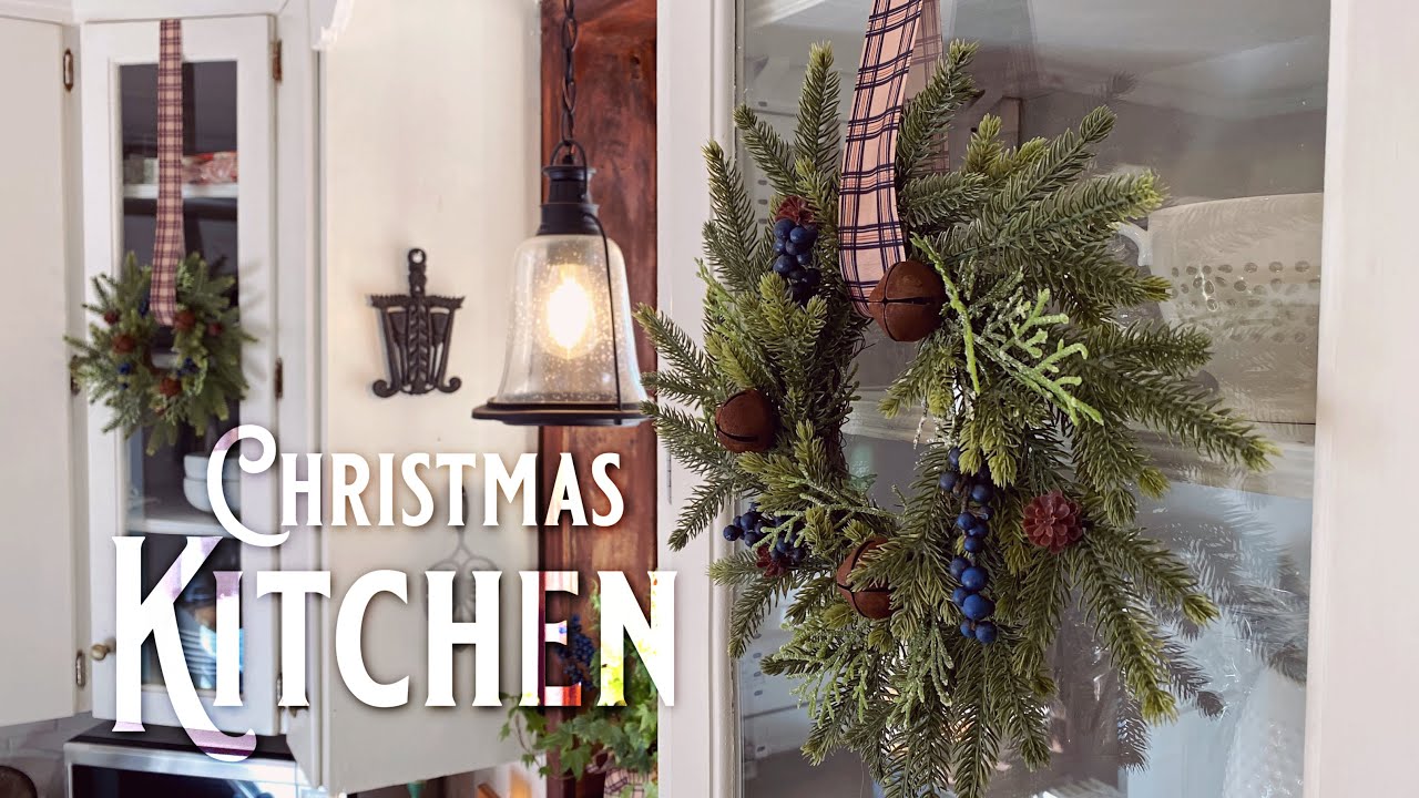 Farmhouse Christmas Kitchen Cabinet Wreaths - Simple & Rustic ...