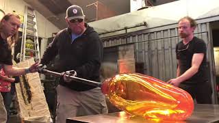Glass artists Jerome Baker Designs create a tube for a very large bong