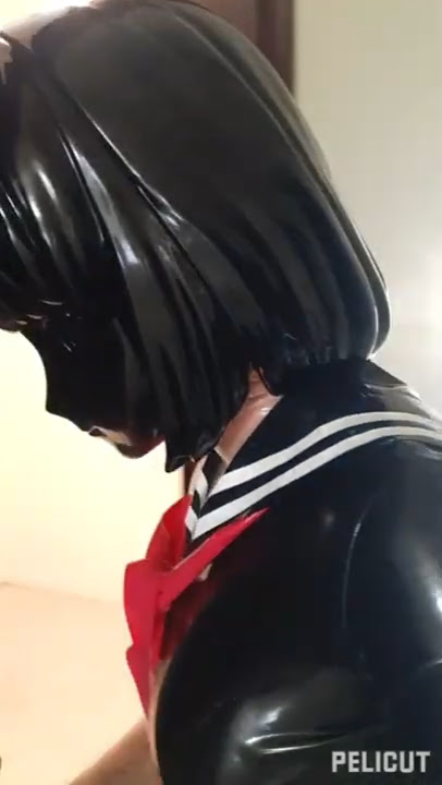 kigurumi with transparent latex catsuit and rubber naval rig (jk uniform), just walk