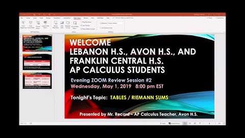 AP Calculus Evening Review Session 2 - Tables and Riemann Sums