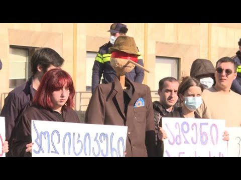 პინოქიოს საფრთხობელა მთავრობის კანცელარიასთან  აქცია- პერფომანსი და პროტესტი დაწესებულ რეგულაციებს