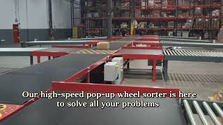 Pop up wheel sorter in warehouse