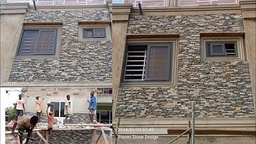 BUILDING IN GHANA 2024 🇬🇭 INSTALLATION OF NATURAL STONE CLADDING THAT LAST FOREVER - WALL DESIGN