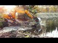 Beaver dam removal with excavator | Draining big beaver pond