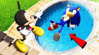 GTA 5 Water Ragdolls Sonic vs Mickey Mouse Jumps\/Fails #93 (Euphoria physics Funny Moments)