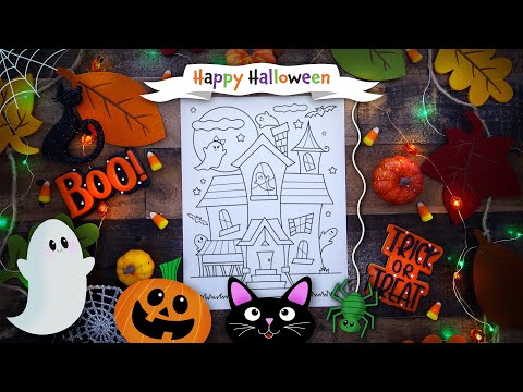 🧡🖤HAPPY HALLOWEEN 🎃👻Coloring Pages for Kids | Halloween Coloring Video 💚Spooky House with Cute Ghost