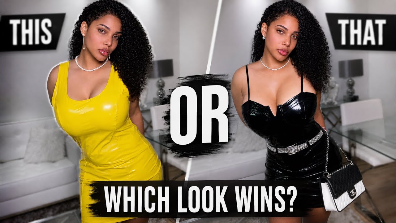 Black vs Yellow Vinyl Dress Try On | PVC Latex Look Outfit Comparison | Curvy Shiny Fashion Haul
