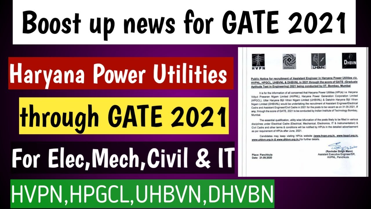 Good News for GATE 2021 Aspirants | Haryana Power Utilities AE ...