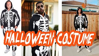 Halloween Skeleton Costume Jumpsuit with Front and Back Skeleton Bone Print for Men