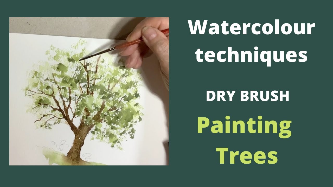 Watercolour techniques dry brush painting trees YouTube
