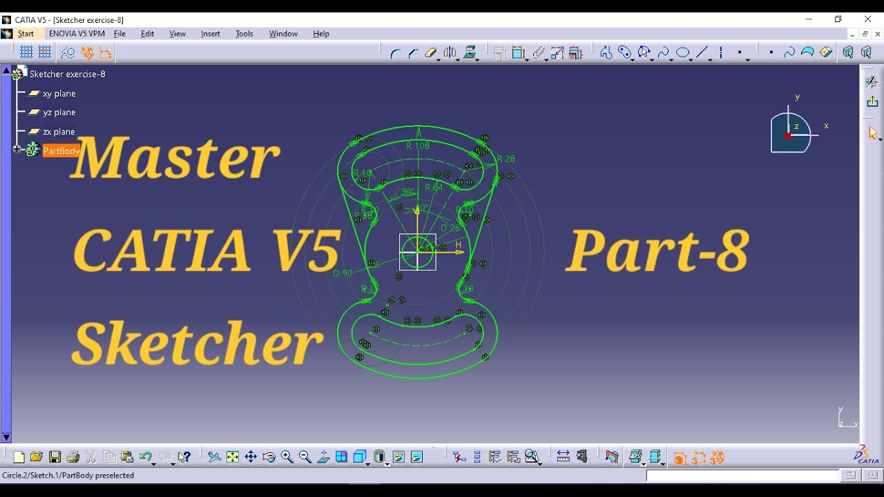 CATIA V5 Sketcher Exercises Part-8 🔥 | Elongated Slot, Mirror & Tangent | Beginners | Enginuitylab