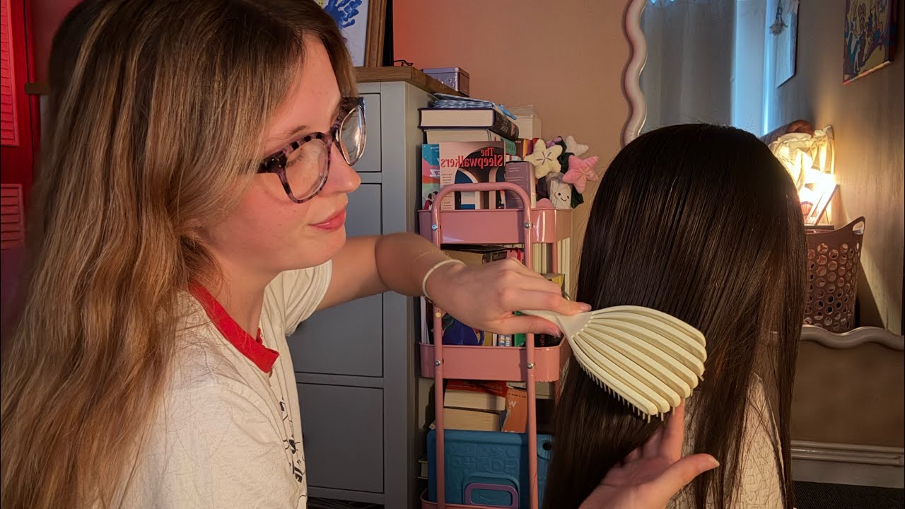 ASMR hair play🌸brushing, clipping, head massage