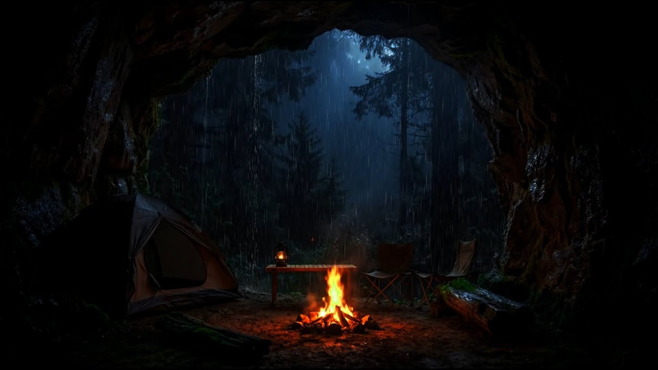 Heavy Rain Sounds 🌧️ Forest Cave Ambience for Deep Sleep All Night