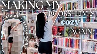 FINALLY reorganizing my bookshelves! (cleaning, adding more shelving, and making it cozy again)