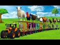 MASSIVE CONVOY TRANSPORT WITH SHEEPS, CHICKENS, HORSES, BUFFALO, GOATS &amp; COWS WITH TRACTORS - FS25