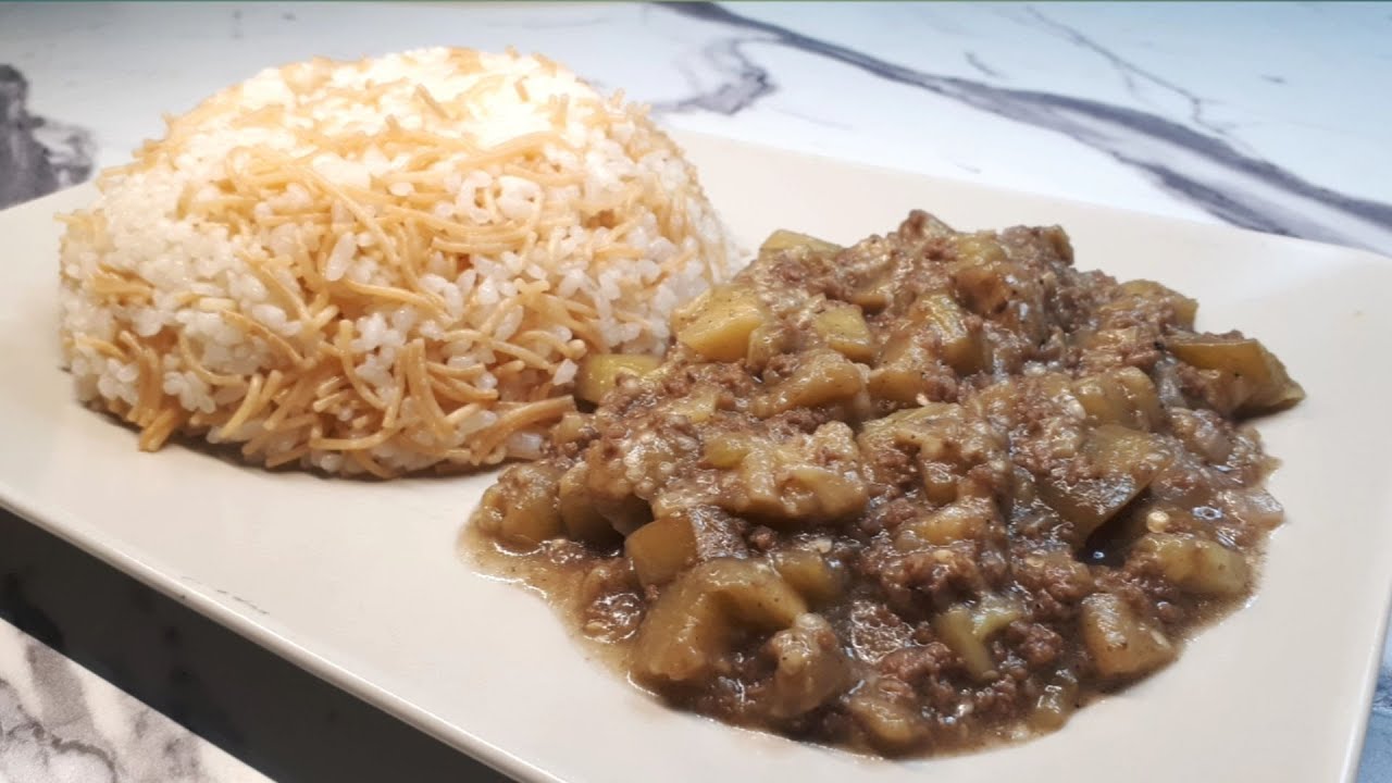 #مسقعة الباذنجان باللحمة على طريقة الحلبية اكلة سهلة وسريعة