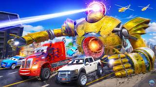 Super Truck vs Giant Robot Rampage: City Destruction, Epic Police Pursuit, City Rescue Mission
