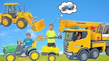 Kids play with toys JCB, Tractor, Vehicles stuck on road , Rescue Mission with Construction Toys