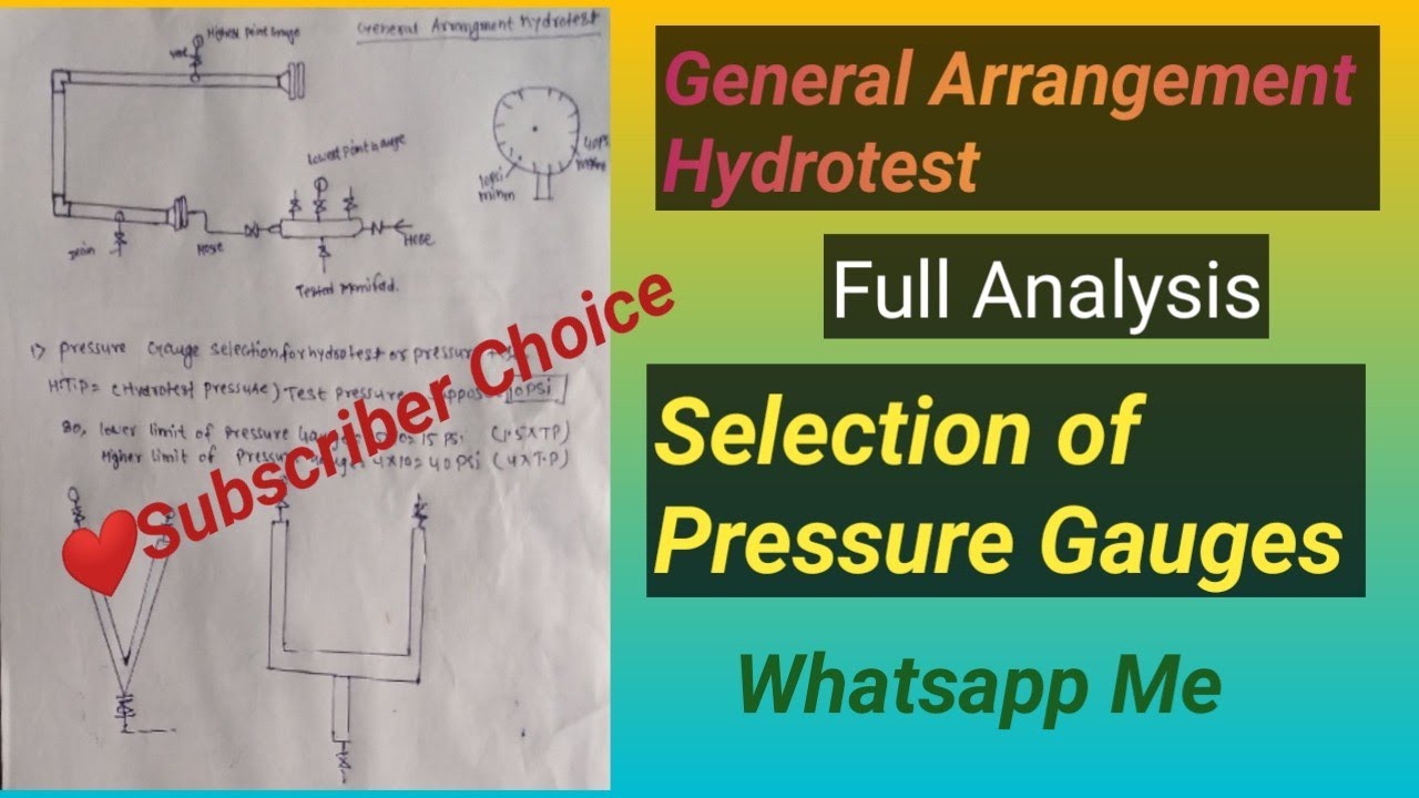 Genral arrangement of hydrotestselection of Pressure Gauges in hydrotesthydrotest in hindi