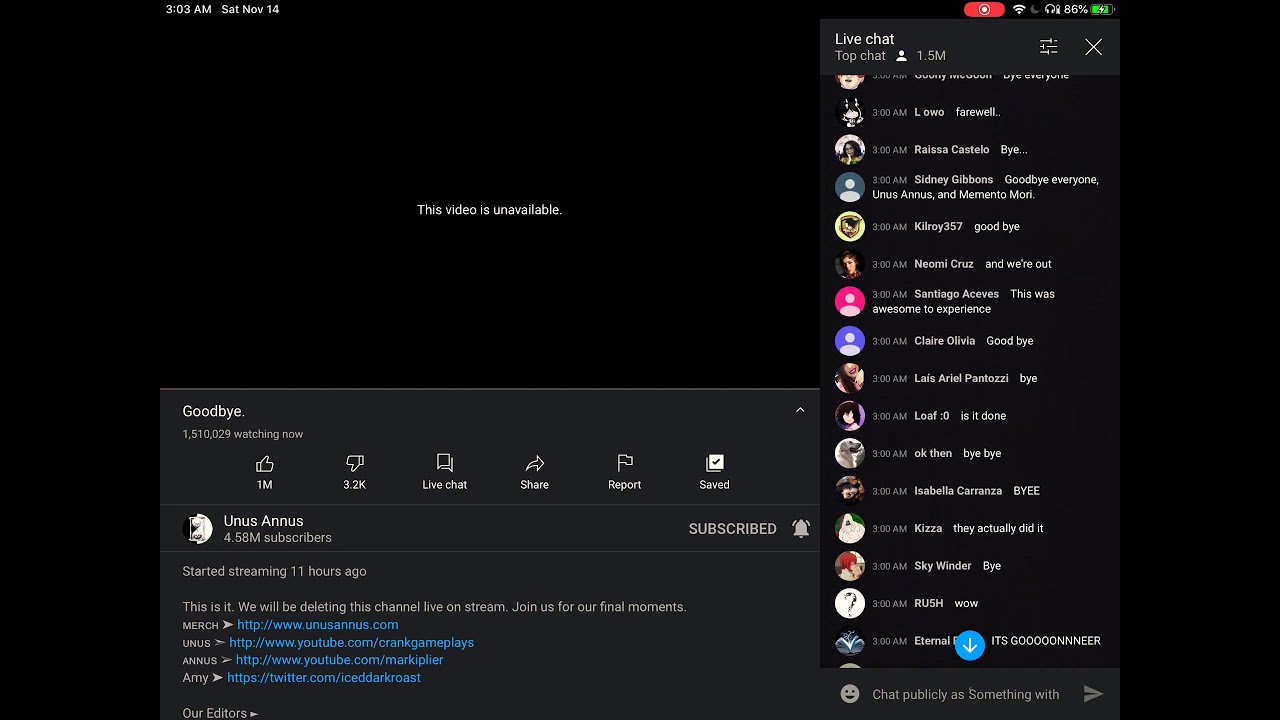 the last live comments on the unus annus sendoff livestream