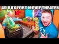4D BOX FORT Movie Theater! Motion Seats, SLIME, Fog, Lighting, Water & Scents! 📦🍿
